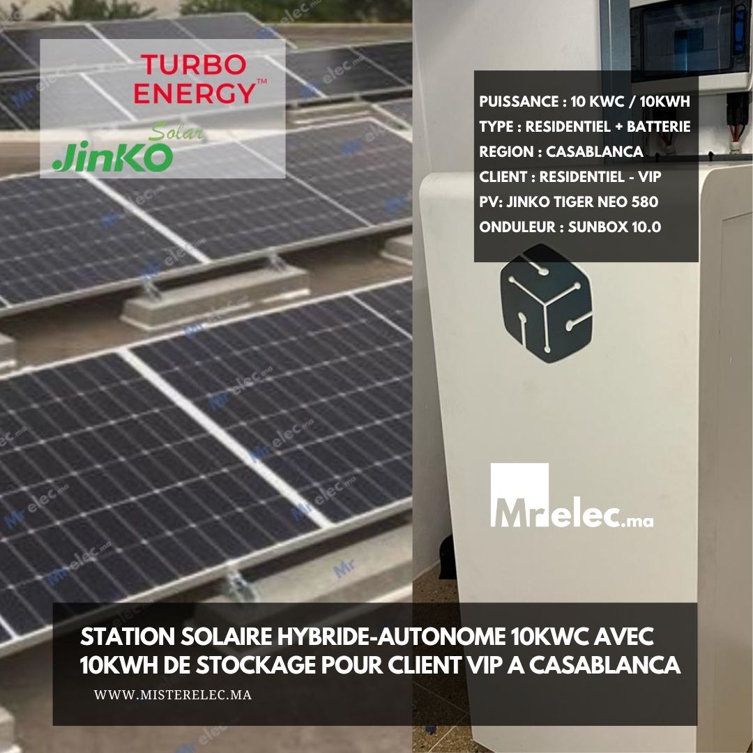 STATION SOLAIRE HYBRIDE-AUTONOME 10KWc avec  10KWh de stockage POUR CLIENT VIP A CASABLANCA