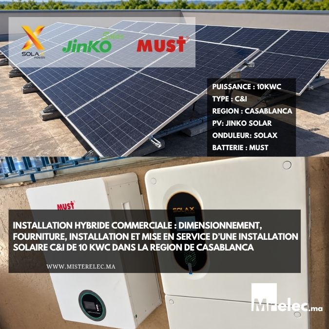 Installation solaire hybride commerciale de 10 kWc à Casablanca