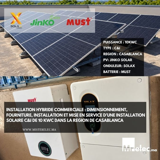 Installation solaire hybride commerciale de 10 kWc à Casablanca