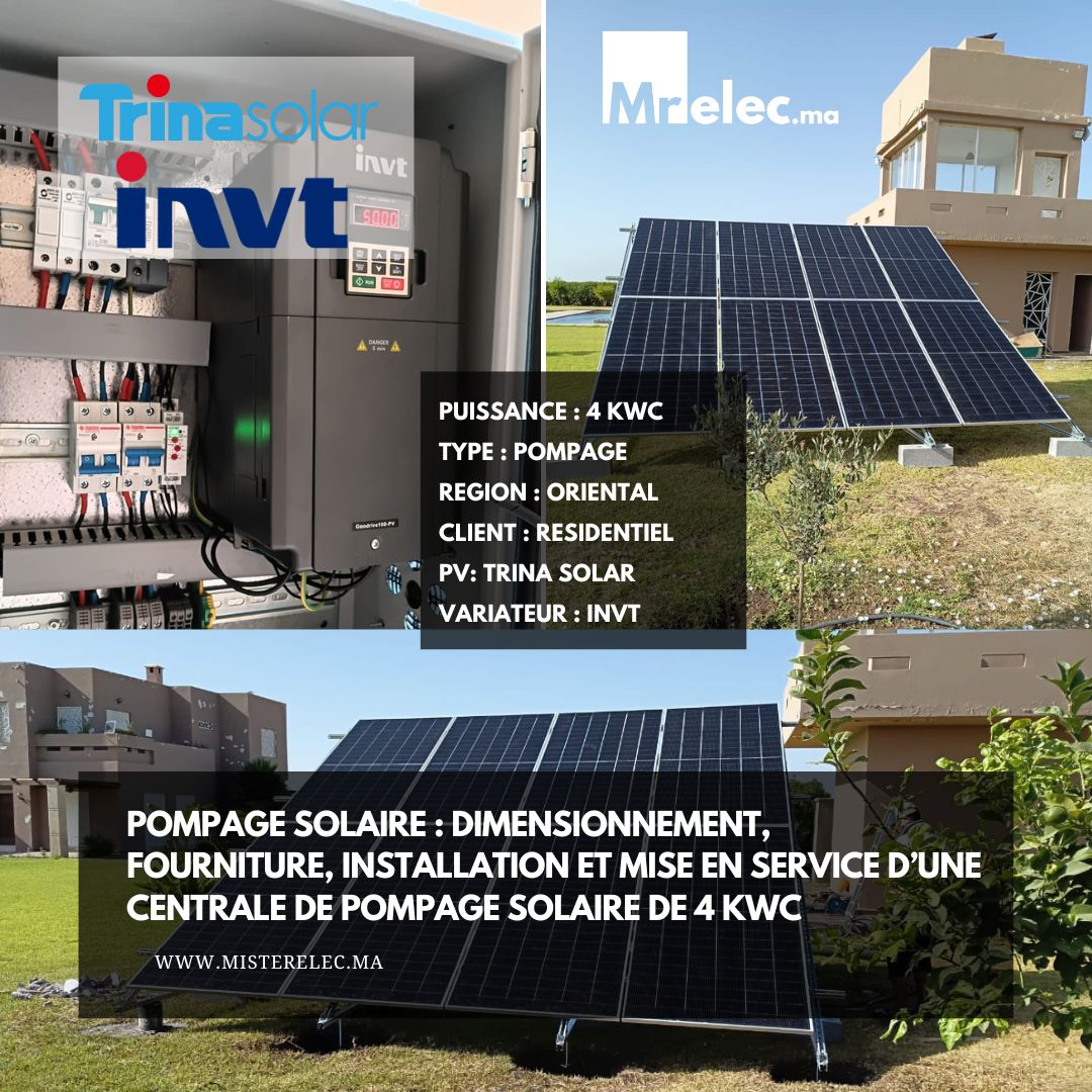 Dimensionnent, Fourniture, installation et mise en service d'une Station de pompage Solaire 4KWc - Région de casablanca