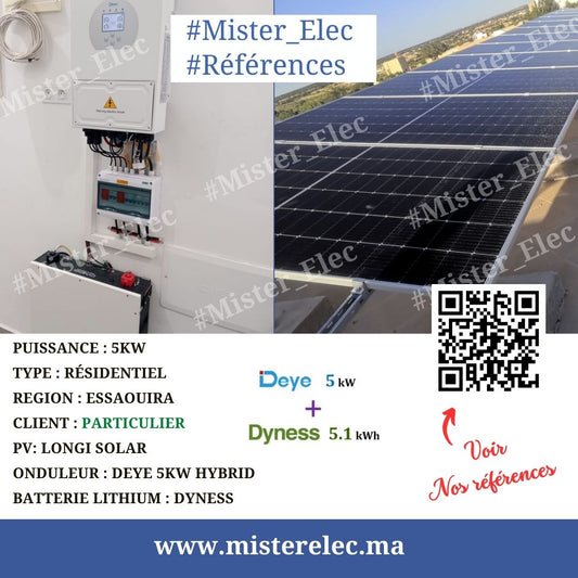 Mini Centrale Solaire HYBRID 5KW avec stockage Lithium 5.1KWh pour résidentiel dans la région d'Essaouira