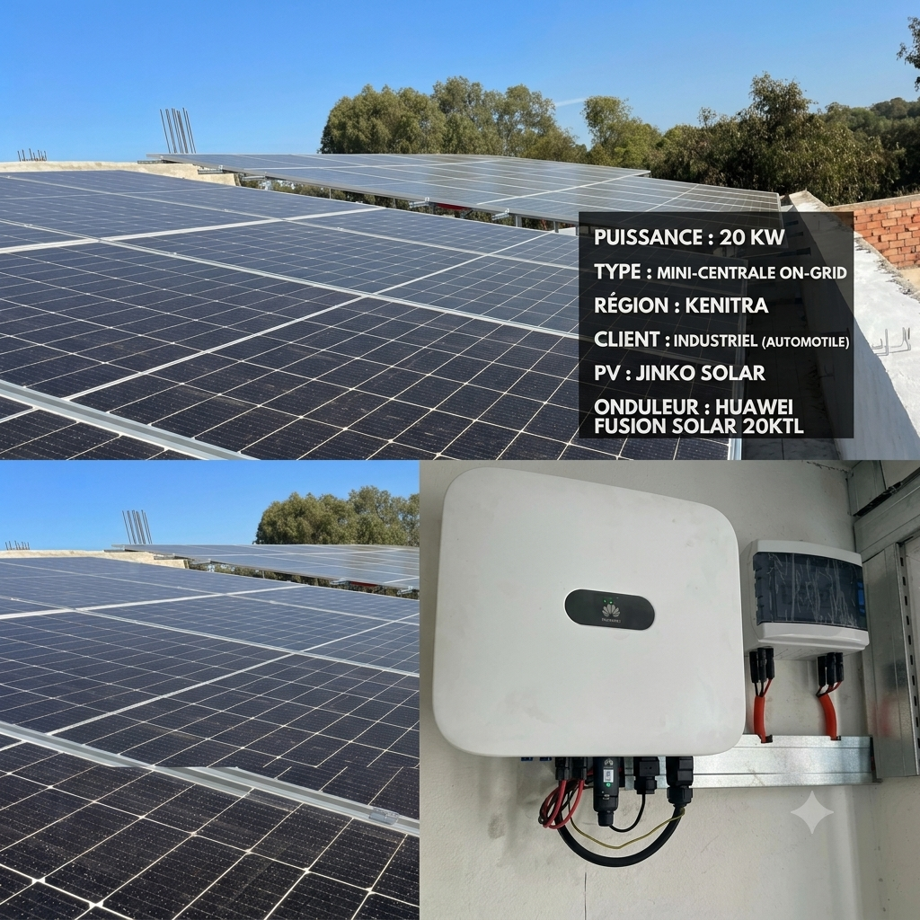 Mini-Centrale Solaire ON-GRID 20 kW pour un leader de l’Automobile à Kénitra